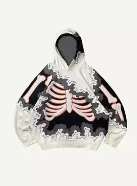 Youth Trend Flame Skull 3D Printed Velvet Sweatshirt