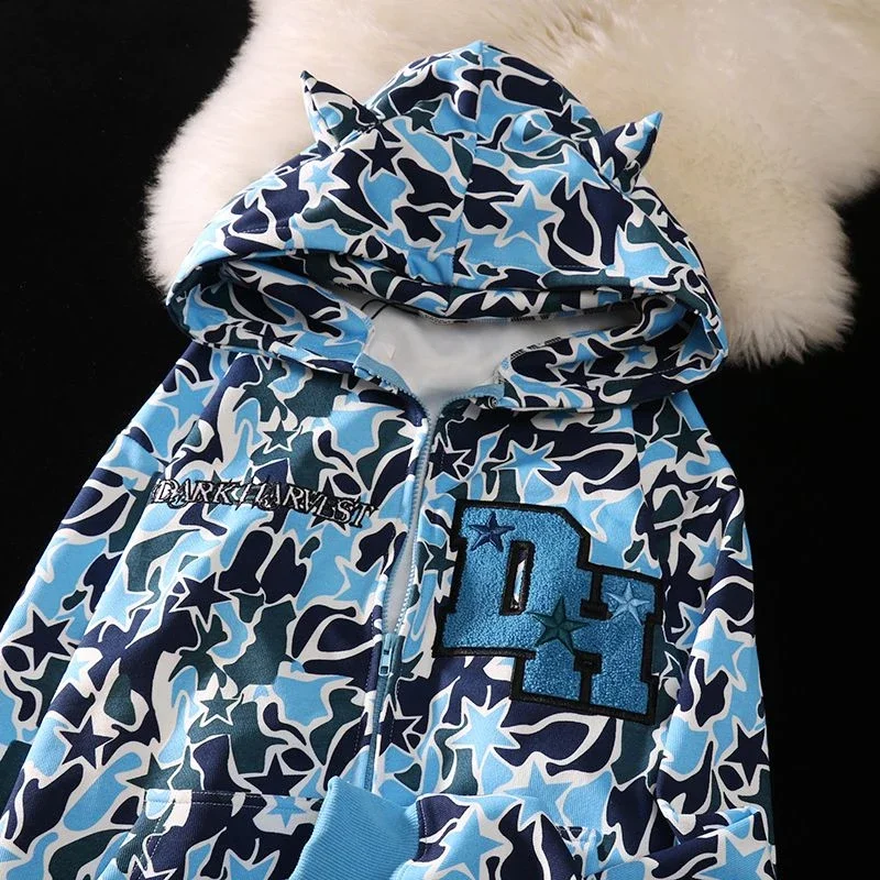 Devil Embroidery Hoodies WomenSweet Streetwear情侣加绒卫衣