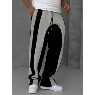 Loose-fitting, wide-leg striped gym workout pants