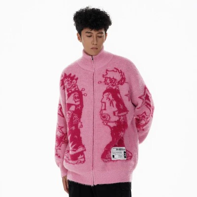 Printing Personality Casual Sweater Loose Knitted Jacket