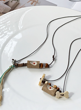 项饰可爱小树墩抽拉可调节项链女