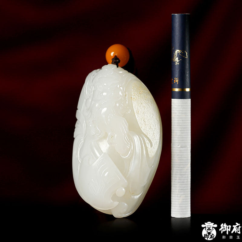 新疆和田玉黄皮一级白白玉籽玉把件开天辟地123.6克籽料挂件