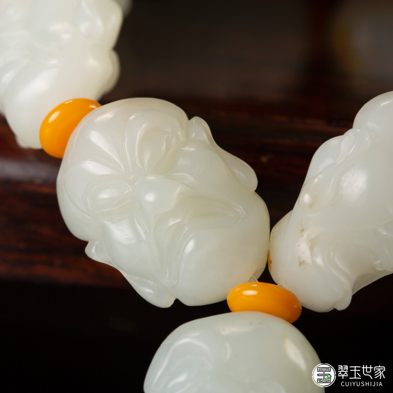 俄罗斯洒金皮白玉籽玉手链 罗汉 94.1克男女款手把件玉石天然