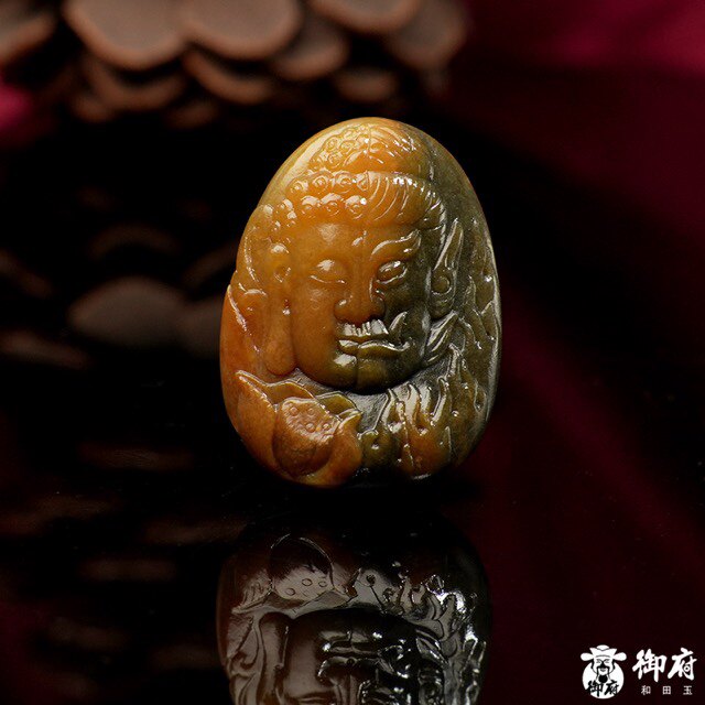 新疆和田玉黄皮青花籽玉挂件挂坠吊坠 一念成佛 15.7克