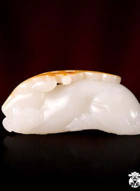 天然新疆和田玉洒金皮白玉籽玉把件 一路如意 56.8克