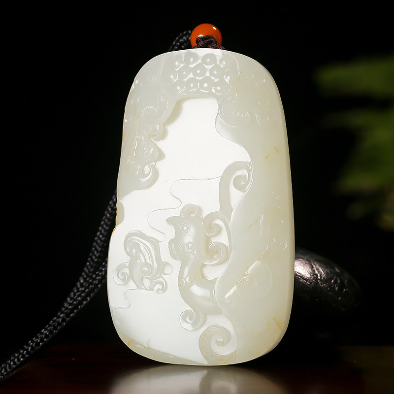 新品新疆和田玉黄皮白玉籽玉玉牌挂坠吊坠玉雕凤凰如意 89.3克