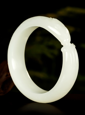 天然新疆和田玉黄皮白玉籽玉手镯 连连有余 内径58mm 80克