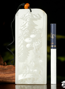 天然新疆和田玉黄皮白玉籽玉玉牌马上富贵 132克