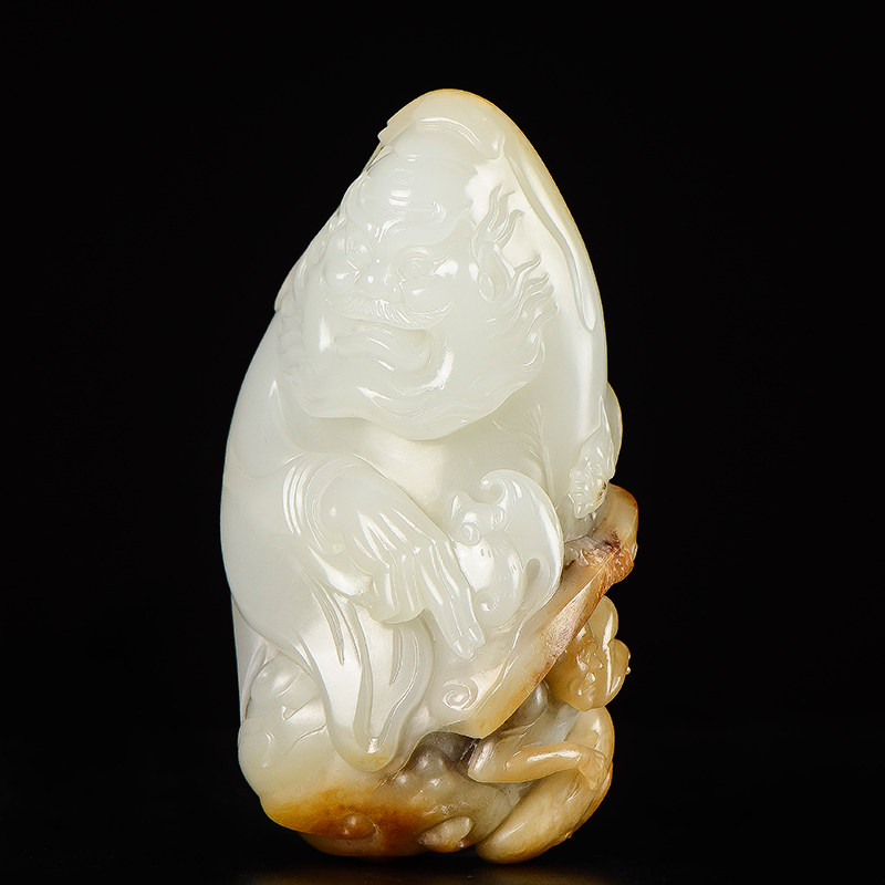 崔仕权大师作品新疆和田玉枣红皮籽玉钟馗降妖115.7克天然籽料