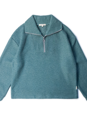 日系90年代复古经典轻薄压缩毛毡拉绒半截拉链卫衣女boyish可爱