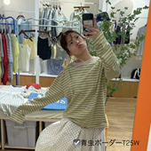 日系25aw胸前打褶不对称设计宽松条纹刺绣logo堆堆袖 长袖 打底T恤