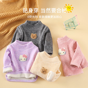 儿童秋冬羊毛蚕丝打底衫 男女童软糯加绒加厚保暖圆领百搭上衣