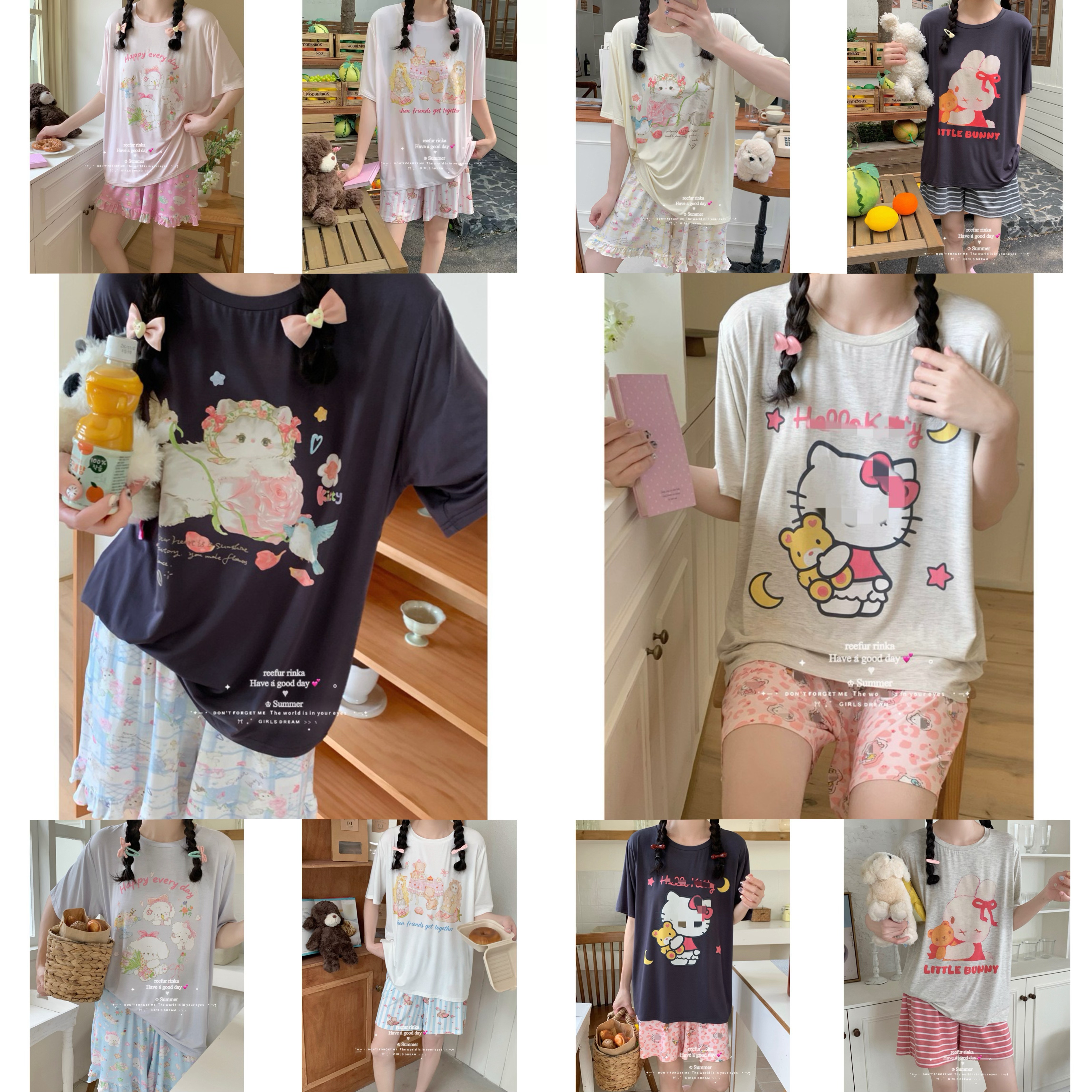 Reefur Rinka梨花家2026夏新品短袖短裤莫代尔家居服套装可爱卡通