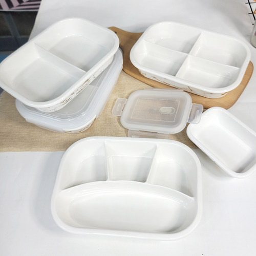 长方形可加热分格饭盒食品级陶瓷