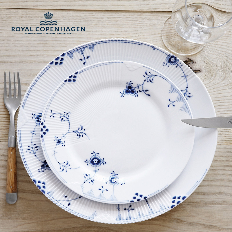 RoyalCopenhagen皇家哥本哈根蓝色缤纷唐草手绘盘子菜盘家用餐盘