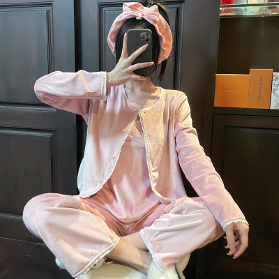金丝绒吊带长裤小香风加胸垫睡衣