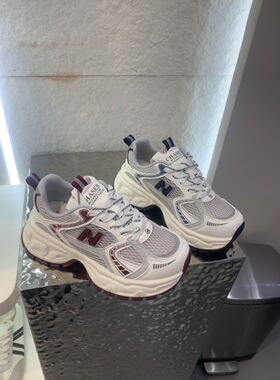 真皮复古网面运动鞋女2026春季新款厚底银色N字鞋休闲跑步老爹鞋