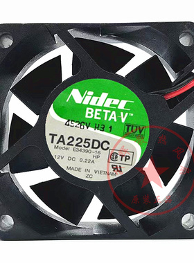 TA225DC E34390-16全新Nidec 12V 0.22A 6025 6CM 机箱 散热风扇
