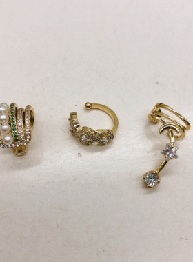 原单铜渡真金法式耳骨夹珍珠锆石夸张【每个】无耳洞耳饰H-640-9