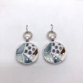 663 外贸饰品原单烤银合金树脂拼接花纹超仙时尚 耳环耳钉耳饰H