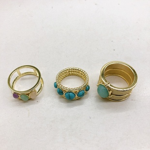 新潮女戒指H；644 外贸饰品原单铜 彩色玛瑙石头质感气质个性