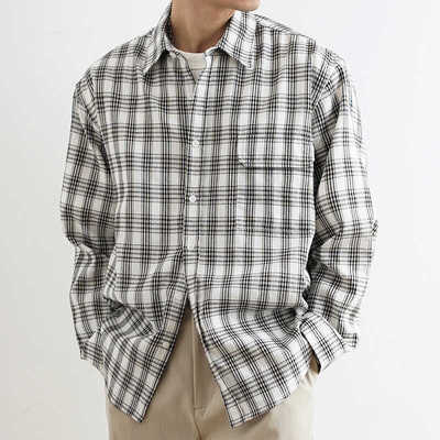 格纹原创英伦简约黑白长袖衬衫