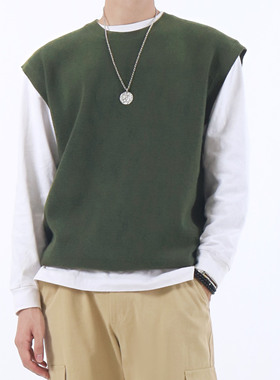 SHIJOIN原创 军绿色圆领针织衫背心男复古毛衣马甲200152休闲百搭