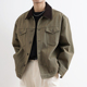 SHIJOIN原创 卡其绿拼接领三代夹克重磅纯棉鸟眼纹宽松外套200133