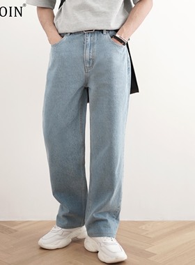 清仓 SHIJOIN浅蓝牛仔裤男宽松直筒日系水洗简约百搭长裤200213B