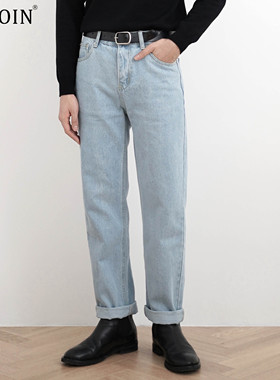 清仓 SHIJOIN原创复古直筒浅蓝牛仔裤男200213A干净简约百搭长裤