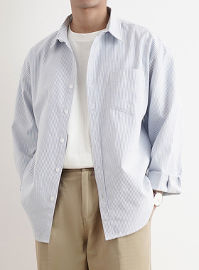 SHIJOIN原创POCKETIME浅蓝条纹衬衫宽松百搭200190牛津纺长袖衬衣