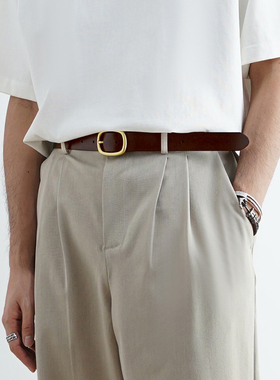 SHIJOIN新品FUNDAJOIN棕色皮带真皮哑光做旧美式复古腰带200327