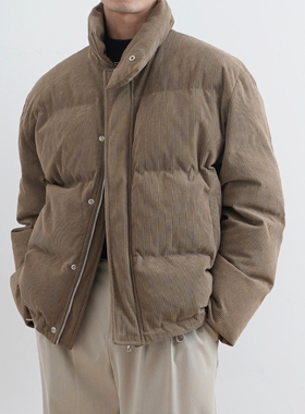 SHIJOIN原创 棕色灯芯绒立领棉服加厚冬季宽松保暖休闲外套200402