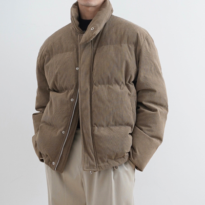 SHIJOIN原创 棕色灯芯绒立领棉服加厚冬季宽松保暖休闲外套200402