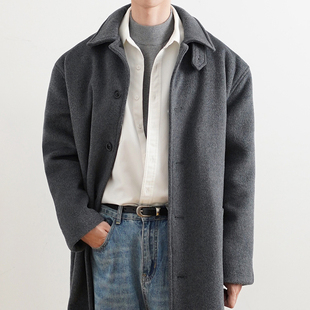 SHIJOIN原创 毛呢风衣外套200198 深灰色巴尔马肯大衣绵羊毛中长款