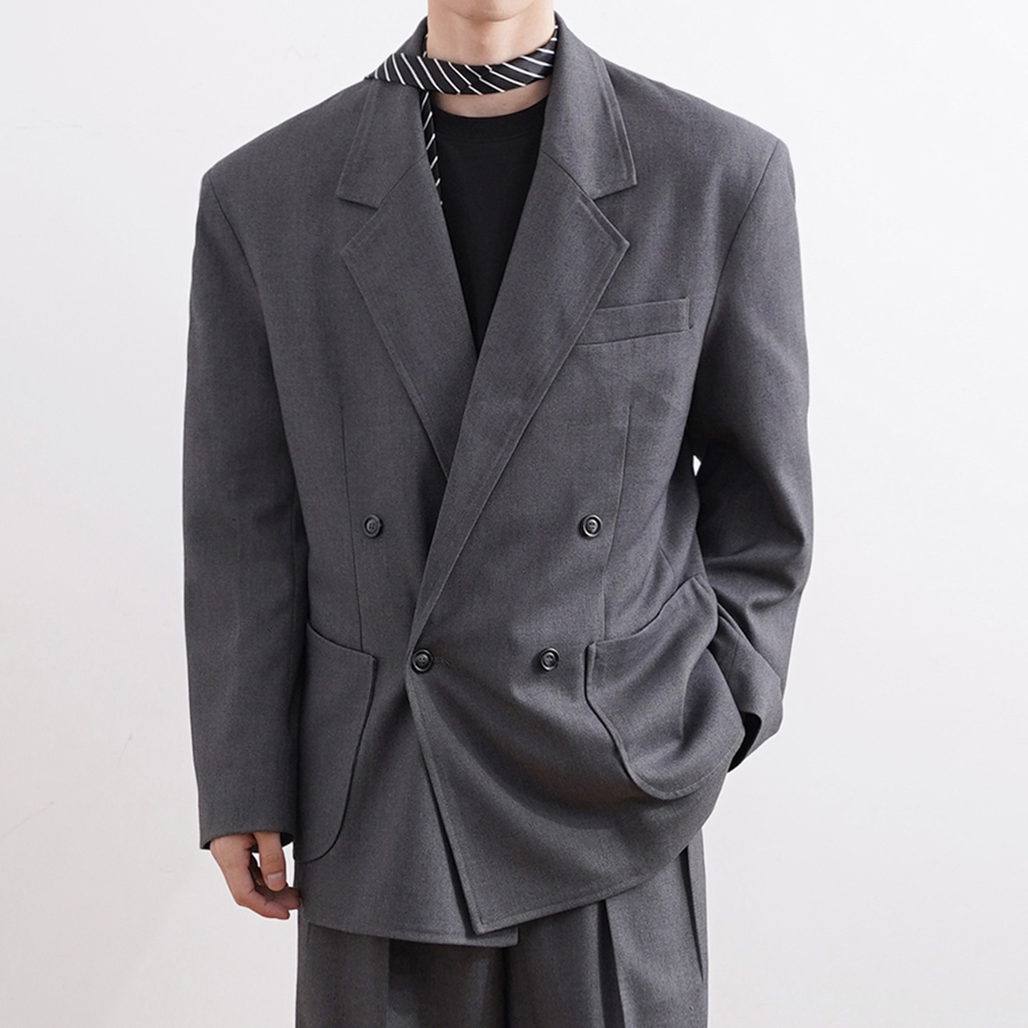 SHIJOIN原创灰色双排扣休闲西服