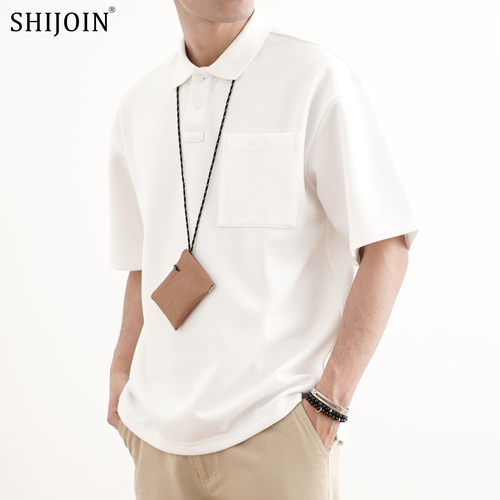 SHIJOIN潮宽松休闲米白色POLO衫