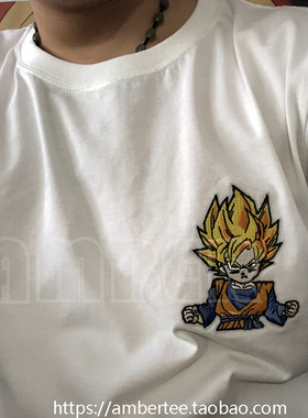 孙悟空刺绣T恤龙珠超级赛亚人刺绣短袖半袖圆领男女情侣短袖t恤