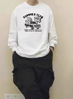 美式机车兔子老爷车卡通动画复古男女情侣装圆领上衣长袖打底t恤