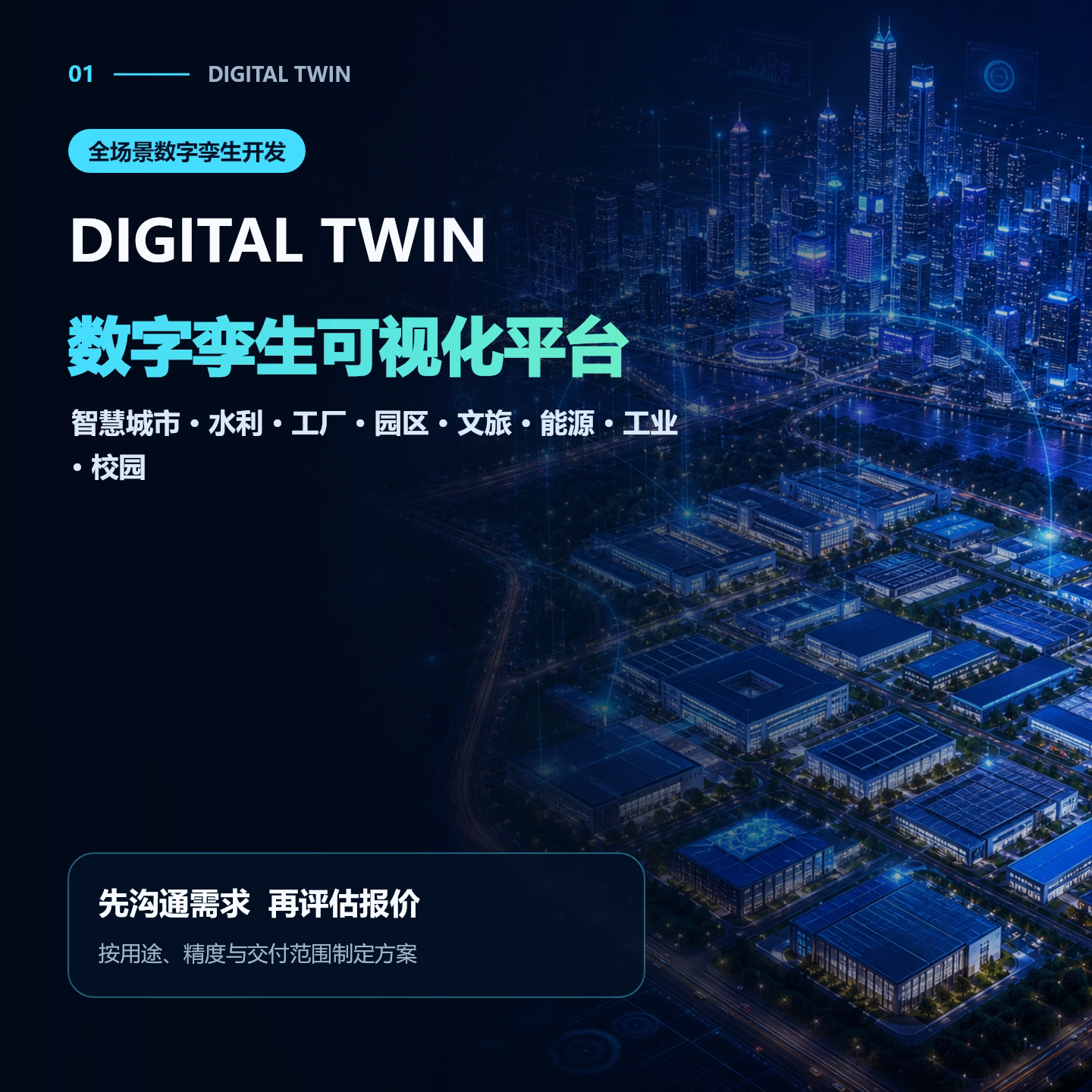 数字孪生可视化系统开发 智慧城市园区工厂水利Web3D大屏定制