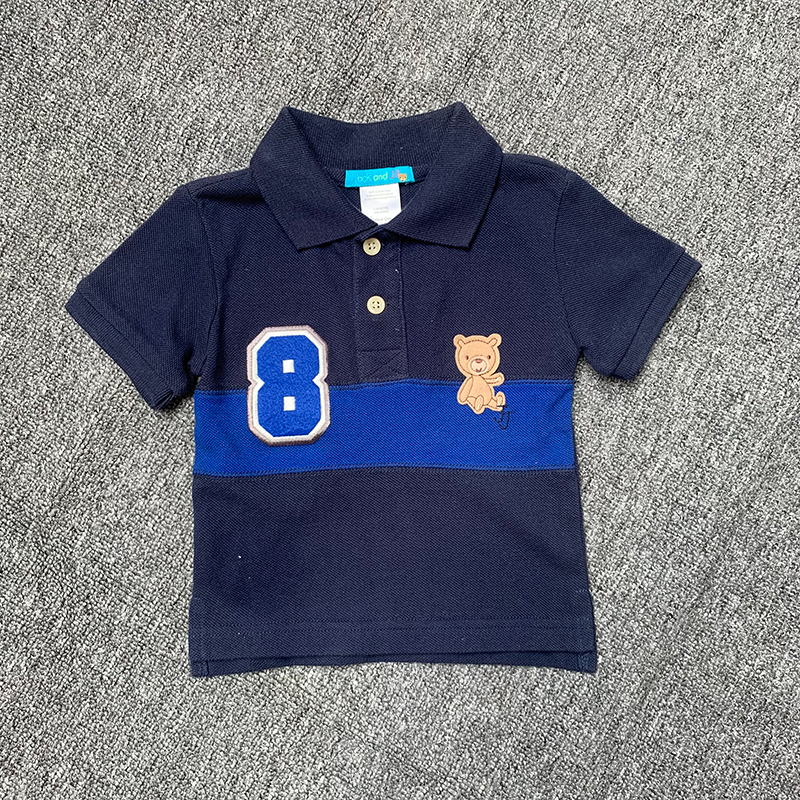 3-6M 法单男婴童小宝宝纯棉拼色字母刺绣小熊POLO衫短袖T恤上衣