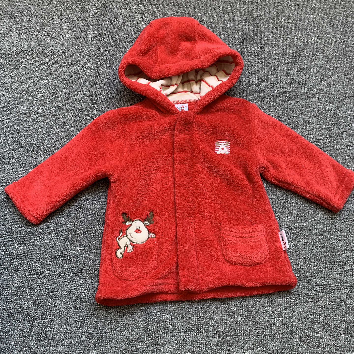 3-9个月 法单纯原初生婴儿女宝宝珊瑚绒保暖连帽拉链衫卫衣外套