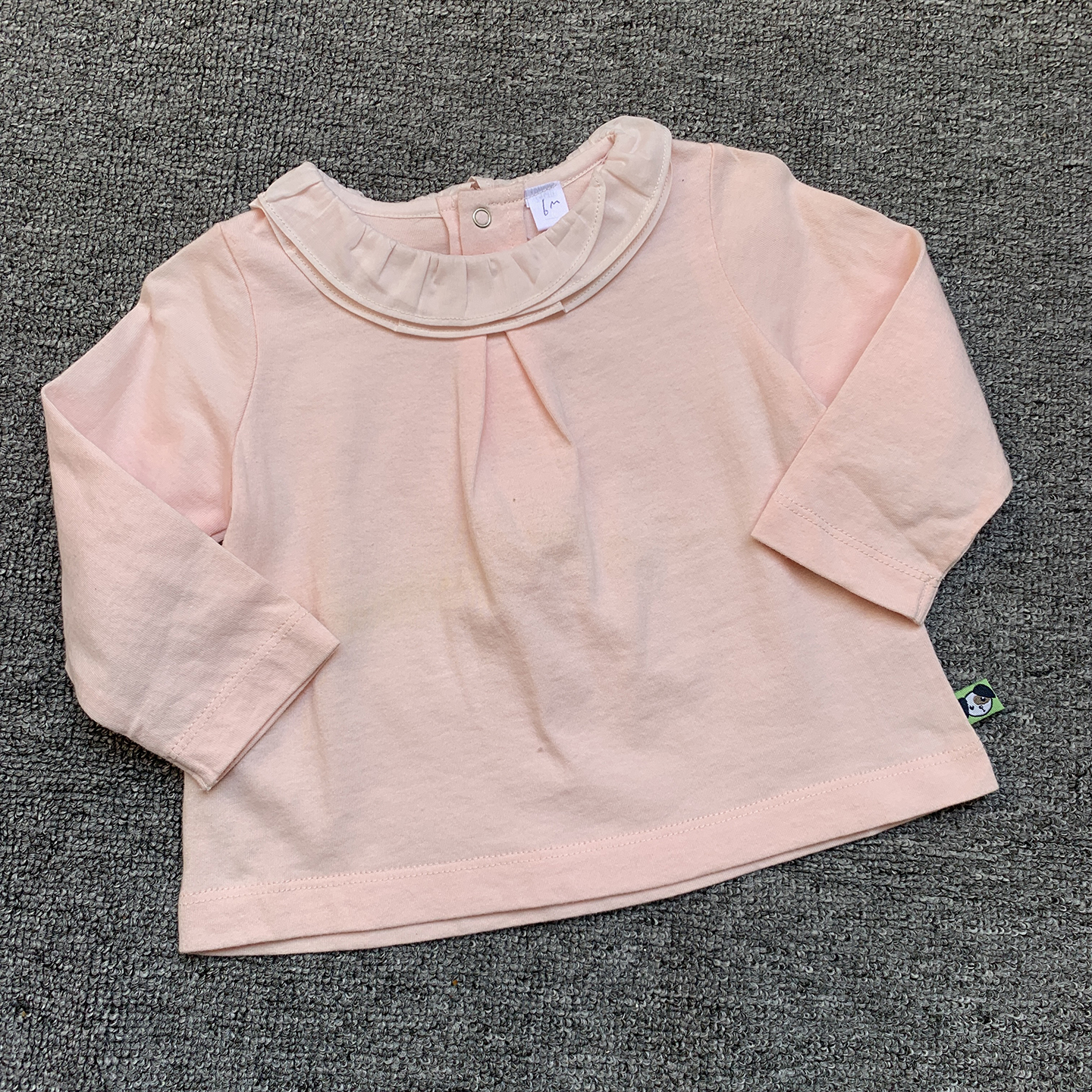 0-6个月 法单版衣初生婴儿女宝宝纯棉荷叶领长袖T恤打底衫上衣