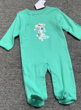 0-18个月法单新生初生婴儿男宝宝纯棉斜扣护肚包脚连体衣爬服睡衣