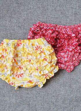 法单 纯原 新生女宝宝可爱花边面包裤全棉薄款PP裤短裤热裤3-12M