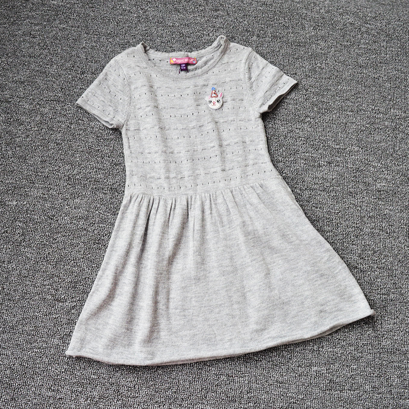 女童镂空针织短袖连衣裙特价