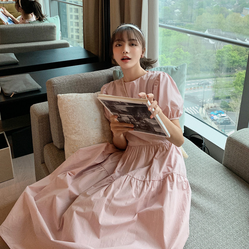 现货2021夏装法式复古赫本风圆领中长款连衣裙825-P90K138,女装连衣裙,浙宝251