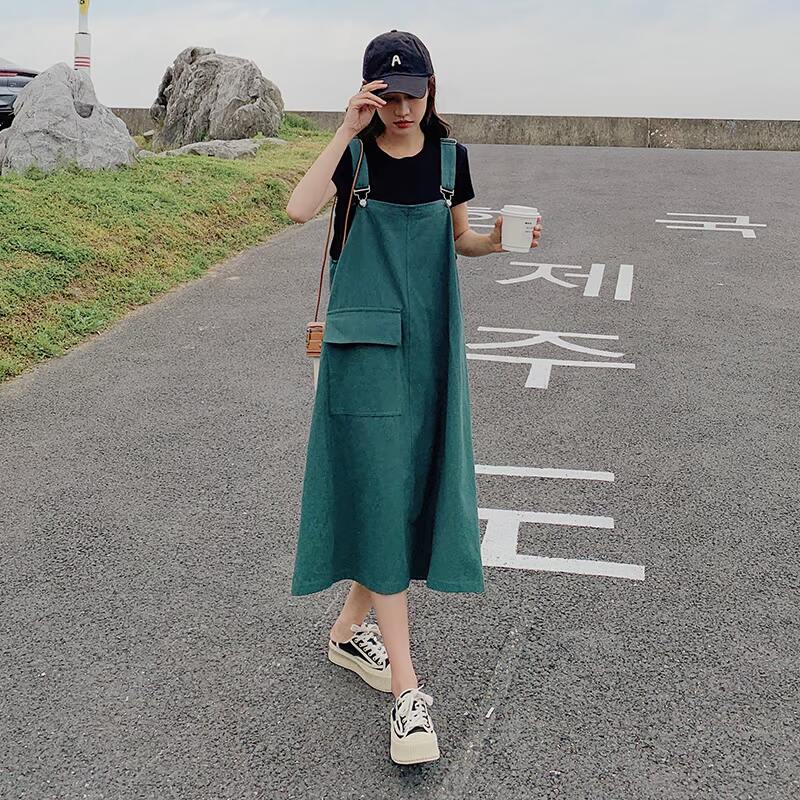 现货大口袋绿色背带裙196-P95K148,女装连衣裙,浙宝251