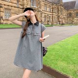 韩系俏皮减龄学院风格纹连衣裙女2025春秋季新款法式宽松显瘦短裙，女装连衣裙，浙宝251