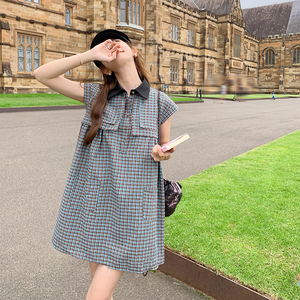 韩系俏皮减龄学院风格纹连衣裙女2025春秋季新款法式宽松显瘦短裙图片